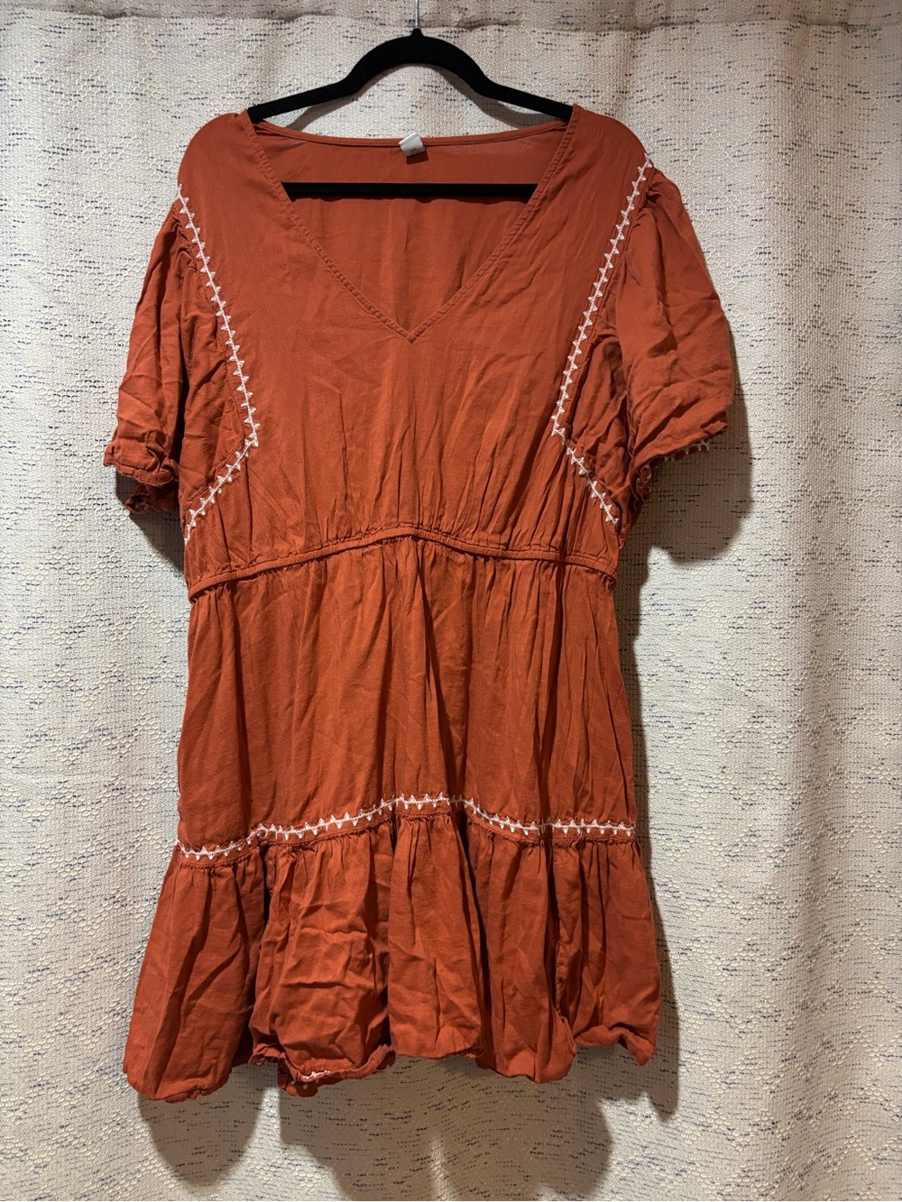 Rust Orange Embroidered Mini Dress